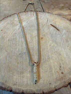 Gold-Tone Crystal Bar Pendant Necklace with Red Accent